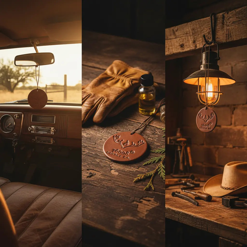 Leather Car Air Freshener | Hanging Leather Disc | 76008 Candle Co. - 76008 Candle Co.