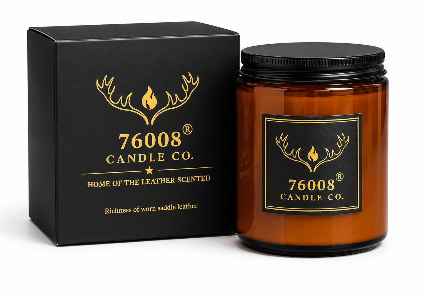Leather & Sandalwood Candle - Wood Wick Soy Candle - 76008 Candle Co.