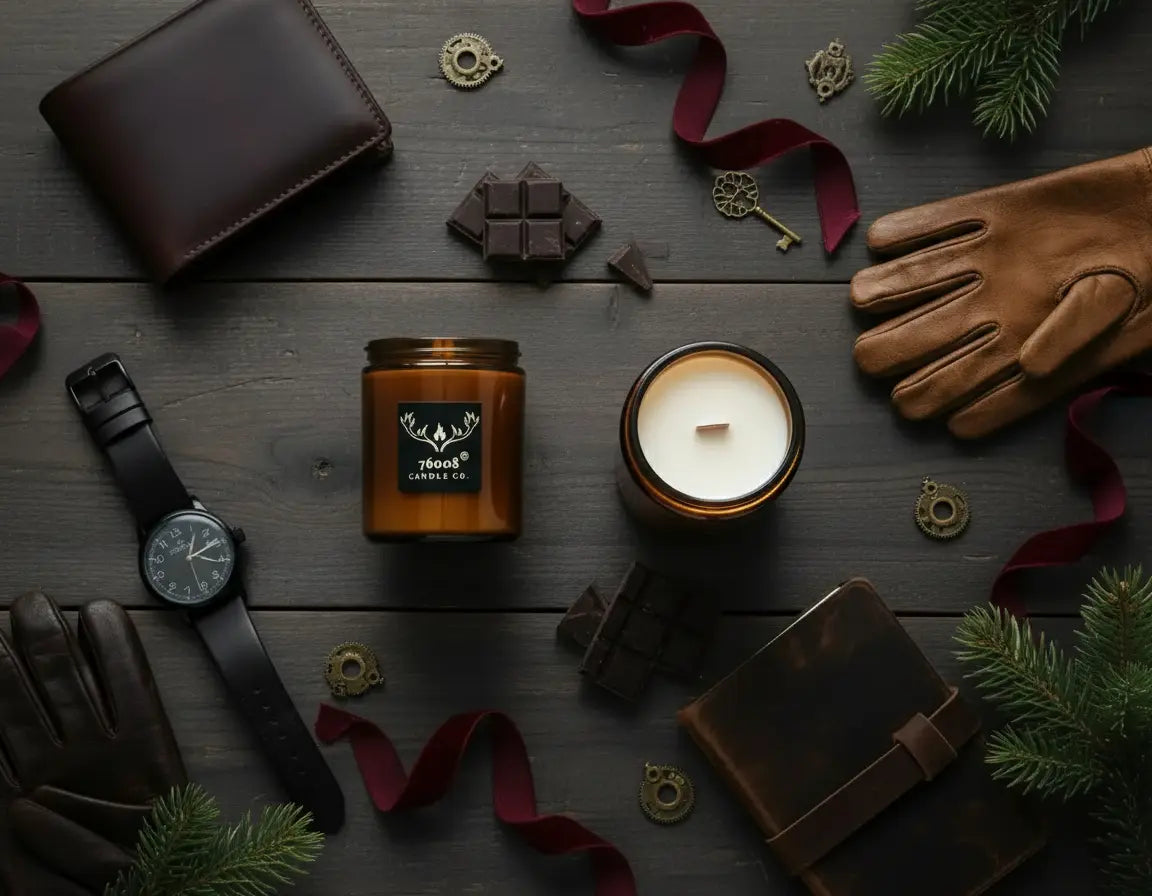 2 - Pack Leather Candle Gift Set - Leather + Leather Vanilla | Wood Wick Soy Candles - 76008 Candle Co.
