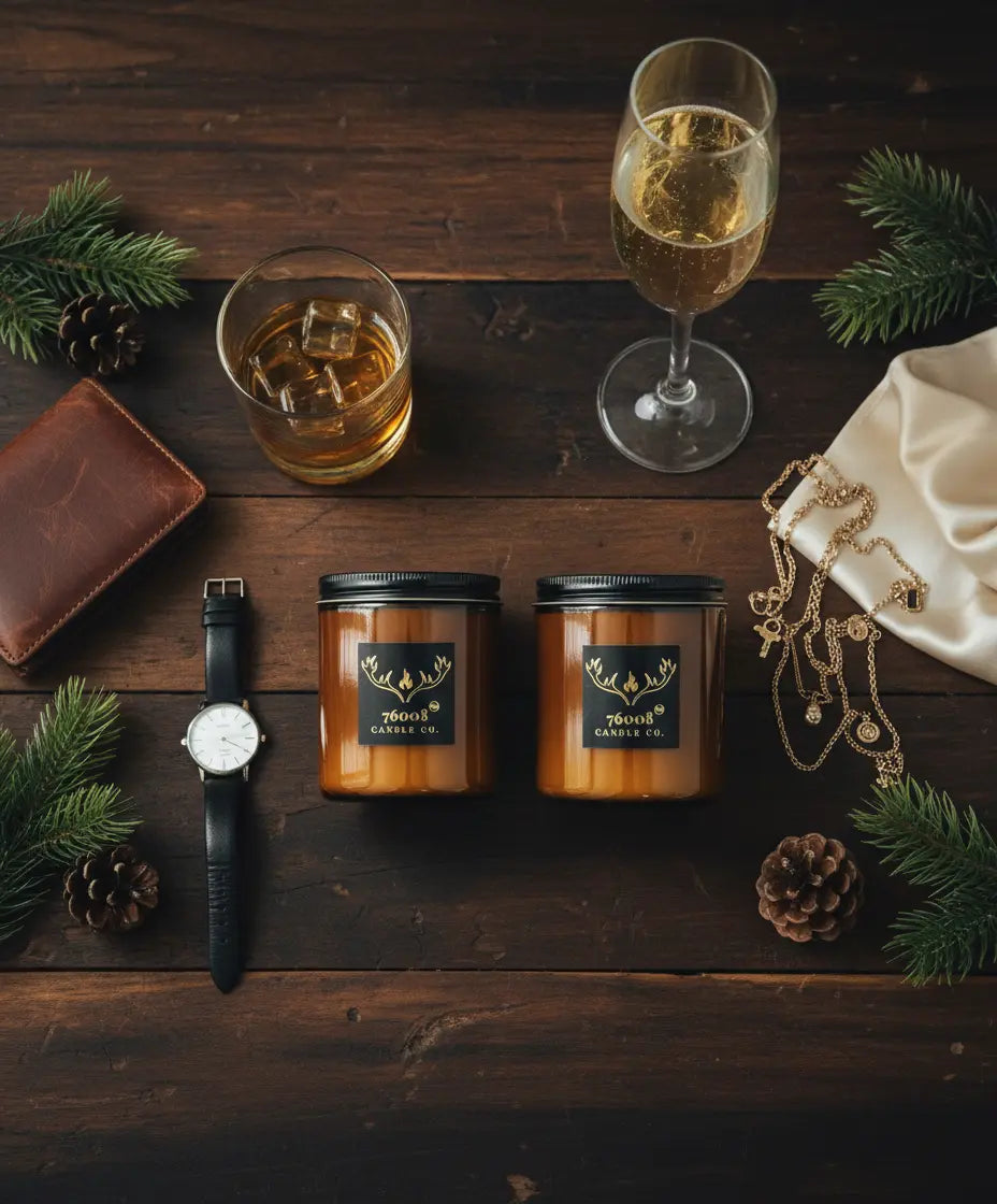 2 - Pack Leather Candle Gift Set - Leather + Leather Vanilla | Wood Wick Soy Candles - 76008 Candle Co.