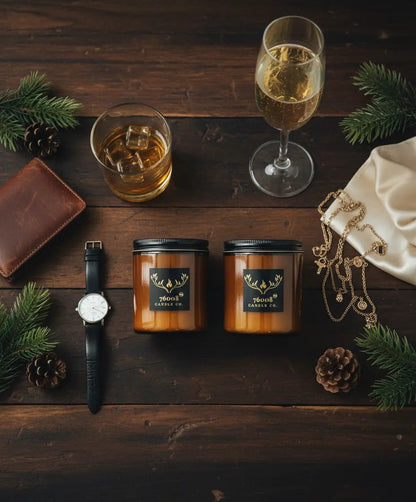 2 - Pack Leather Candle Gift Set - Leather + Leather Vanilla | Wood Wick Soy Candles - 76008 Candle Co.