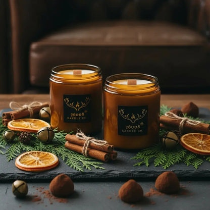 2 - Pack Leather Candle Gift Set - Leather + Leather Vanilla | Wood Wick Soy Candles - 76008 Candle Co.