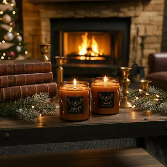 2 - Pack Leather Candle Gift Set - Leather + Leather Vanilla | Wood Wick Soy Candles - 76008 Candle Co.