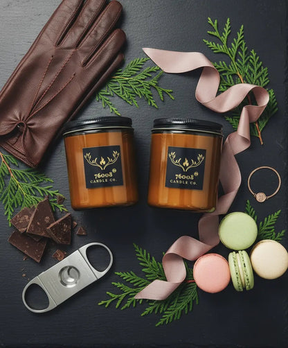 2 - Pack Leather Candle Gift Set - Leather + Leather Vanilla | Wood Wick Soy Candles - 76008 Candle Co.