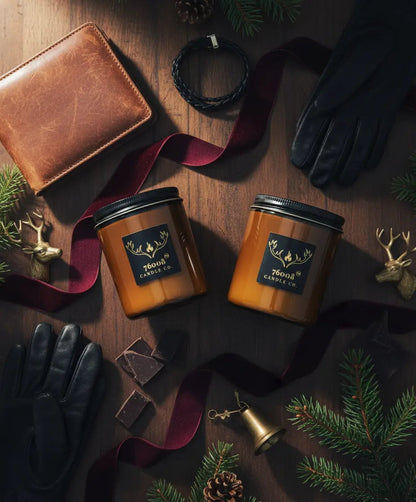 2 - Pack Leather Candle Gift Set - Leather + Leather Vanilla | Wood Wick Soy Candles - 76008 Candle Co.