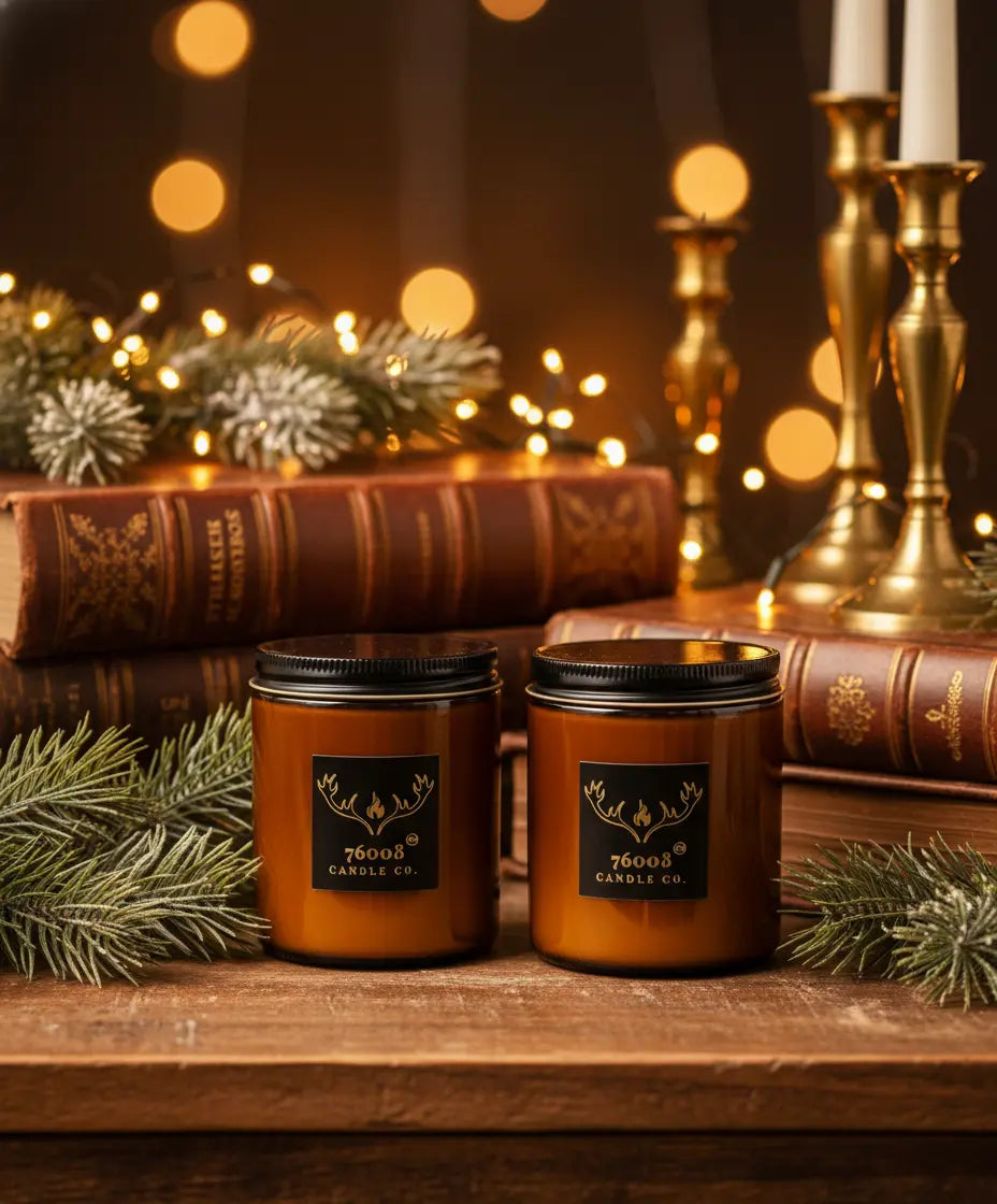 2 - Pack Leather Candle Gift Set - Leather + Leather Vanilla | Wood Wick Soy Candles - 76008 Candle Co.