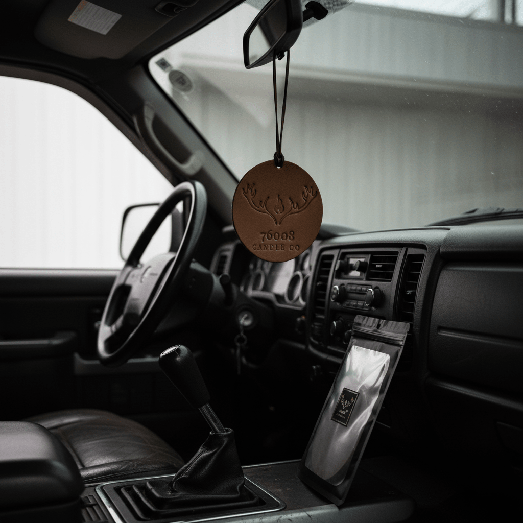 Leather Car Air Freshener | Hanging Leather Disc | 76008 Candle Co. - 76008 Candle Co.