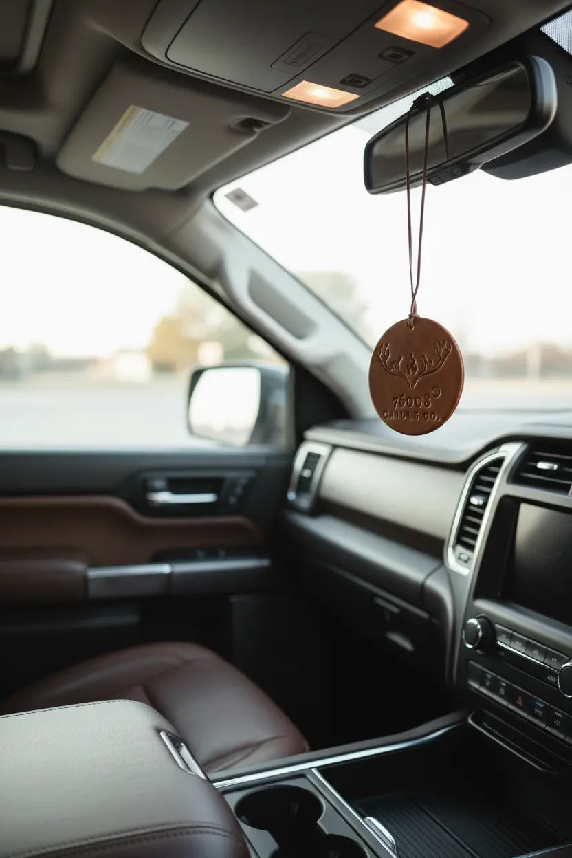 Leather Car Air Freshener | Hanging Leather Disc | 76008 Candle Co. - 76008 Candle Co.