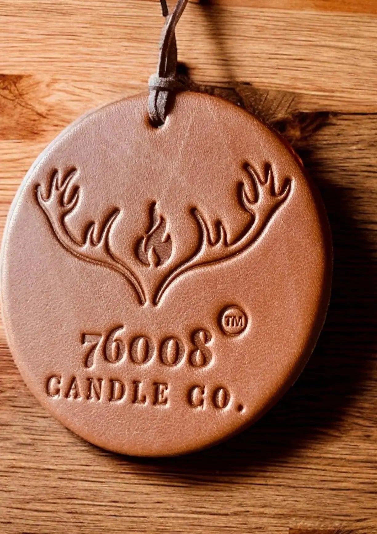 Leather Car Air Freshener | Hanging Leather Disc | 76008 Candle Co. - 76008 Candle Co.