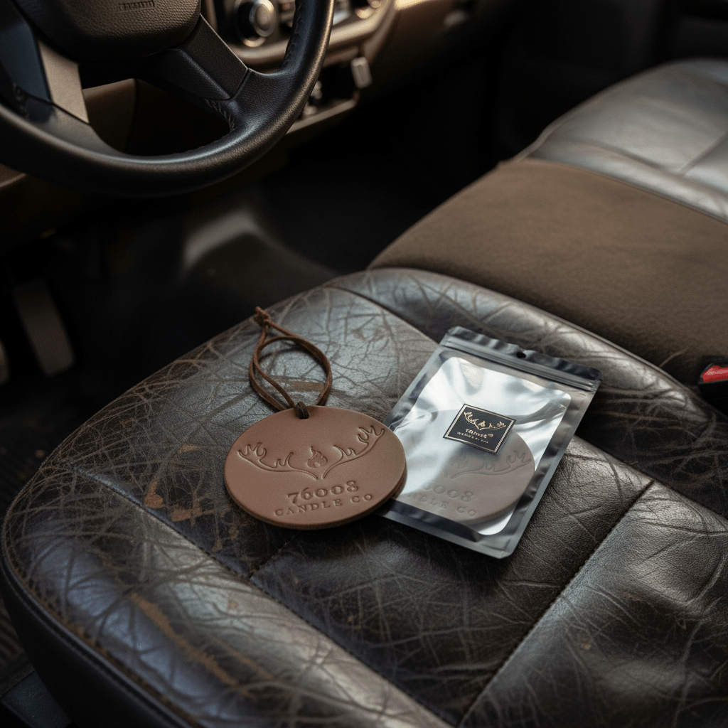 Leather Car Air Freshener | Hanging Leather Disc | 76008 Candle Co. - 76008 Candle Co.