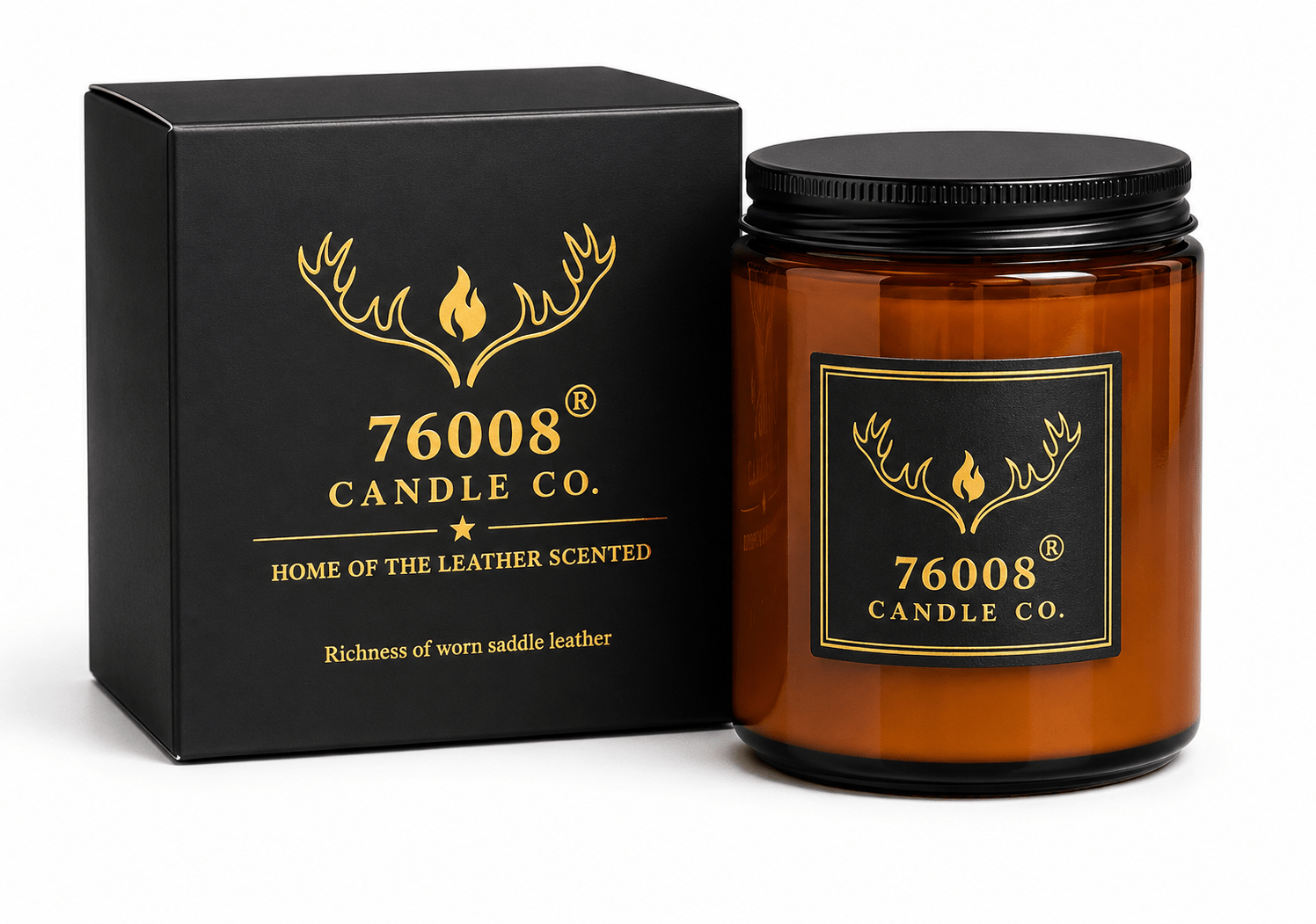 Leather & Sandalwood Candle - Wood Wick Soy Candle - 76008 Candle Co.