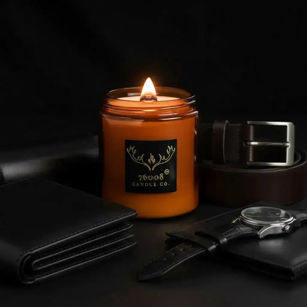 Leather Vanilla Candle | Wood Wick Soy Candle | 76008 Candle Co. - 76008 Candle Co.
