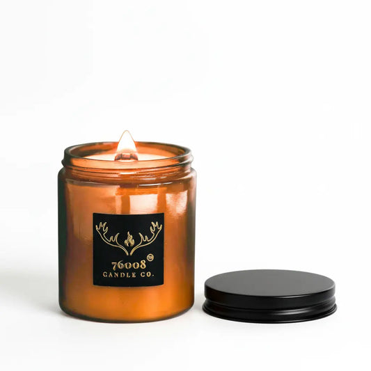 Leather Vanilla Candle | Wood Wick Soy Candle | 76008 Candle Co. - 76008 Candle Co.
