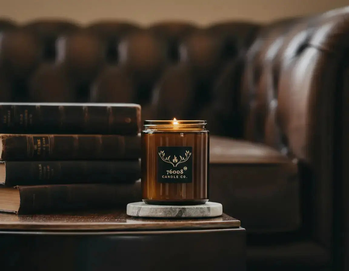 Leather & Whiskey Candle - Wood Wick Soy Candle - 76008 Candle Co.