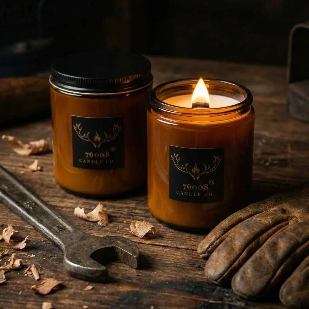 Leather & Whiskey Candle - Wood Wick Soy Candle - 76008 Candle Co.