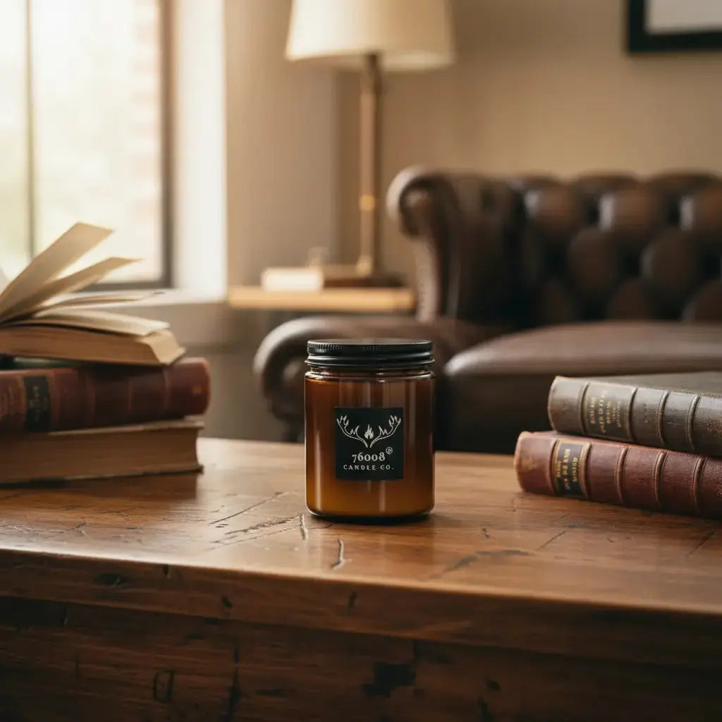 Leather & Whiskey Candle - Wood Wick Soy Candle - 76008 Candle Co.