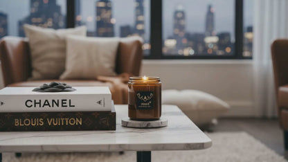 Leather Scented Soy Candle for Men - Crackling Wood Wick, Amber Glass Jar | 76008 Candle Co.